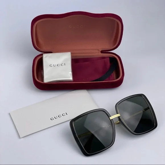 GUCCI Authentic Gold Gray Metal Square Oversized Sunglasses GG0903S 001 60MM NWT - Picture 13 of 16